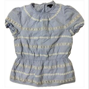 J Crew Daisy Chain Peplum Baby Blue Short sleeve Blouse XS Cotton Gingham